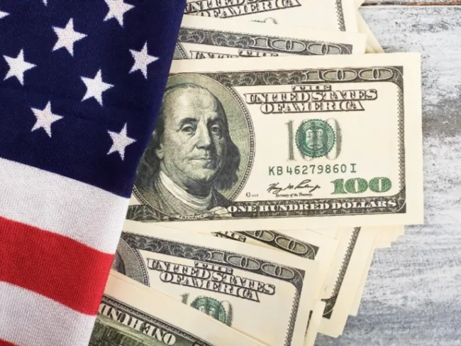 american flag and american money